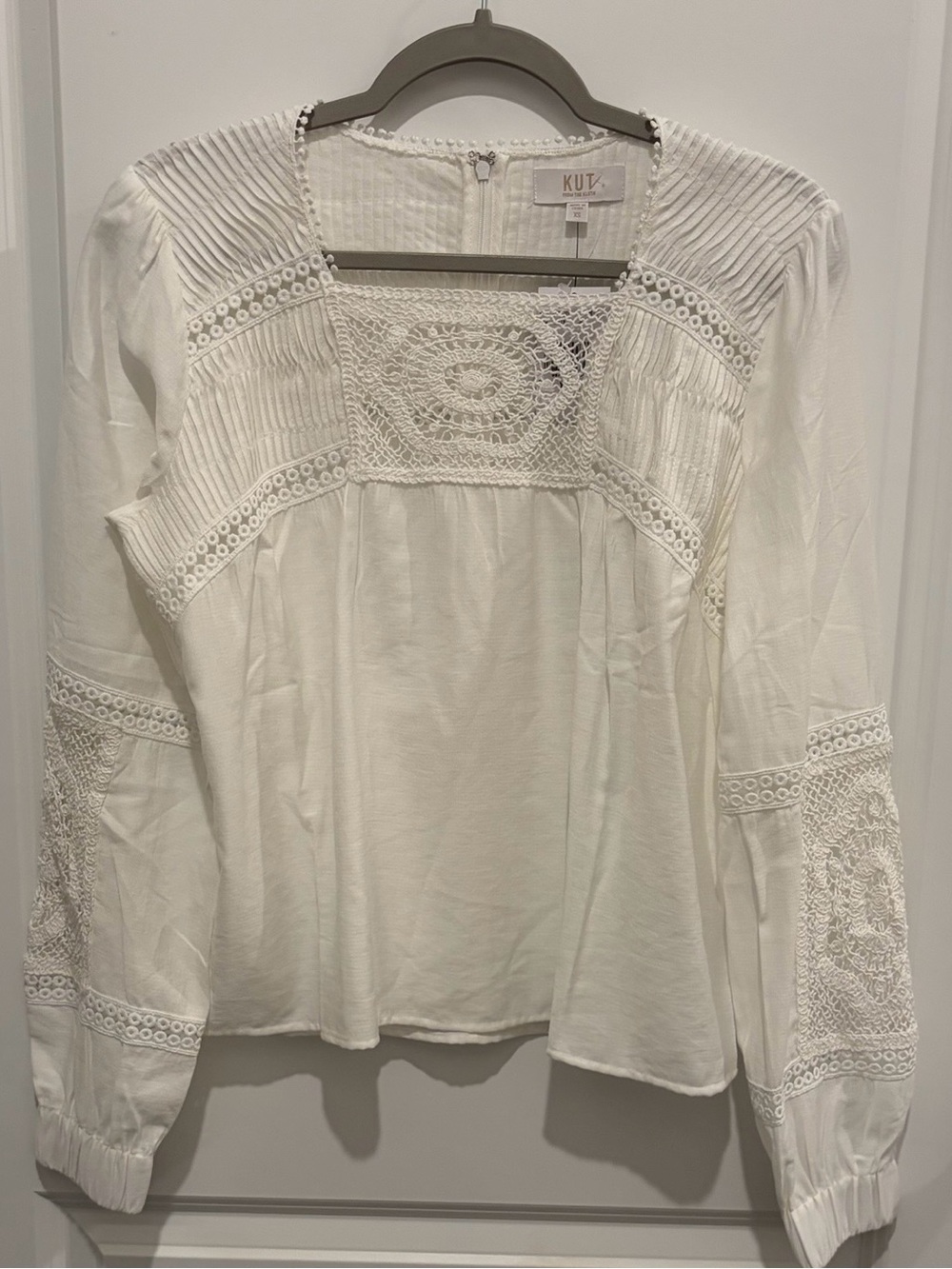 Kut from the Kloth White Crochet-Panel Boho Peasant Top